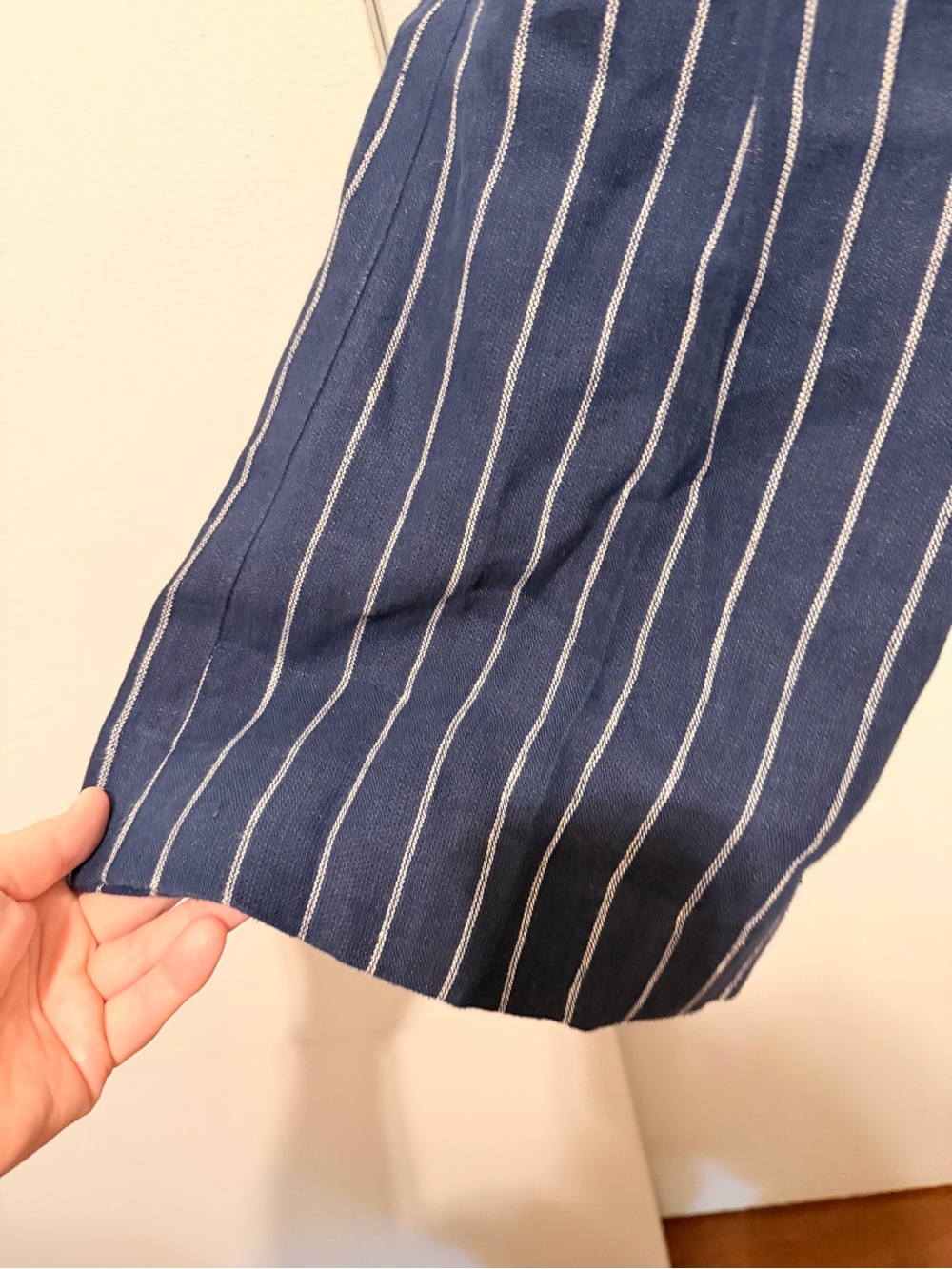 100% Linen Navy Pinstripe Linen Trousers - Picture 6 of 10